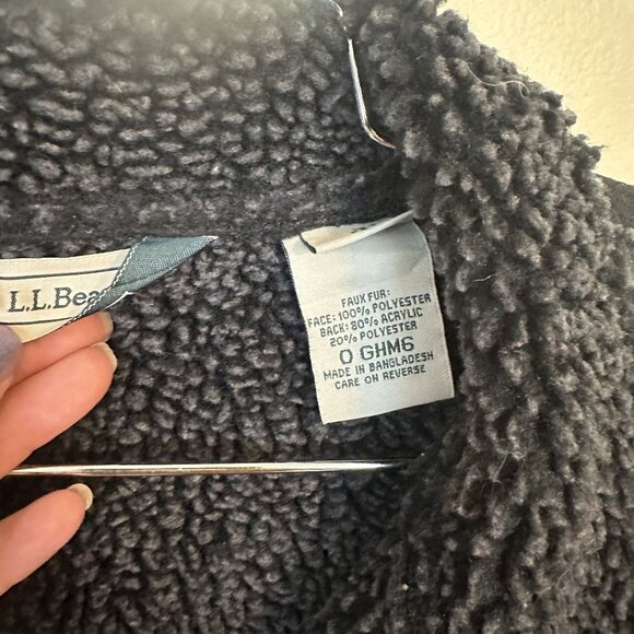 L.L. Bean Vtg Womens Black Lined Coat Jacket Faux Suede Large Petite Button Up - Picture 3 of 10